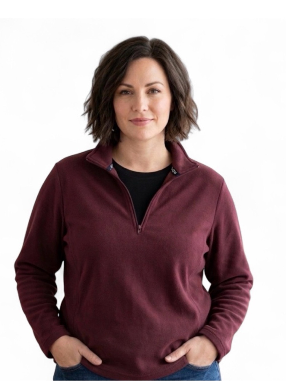 Lands' End Women's Quarter-Zip Fleece Pullover - Burgundy
